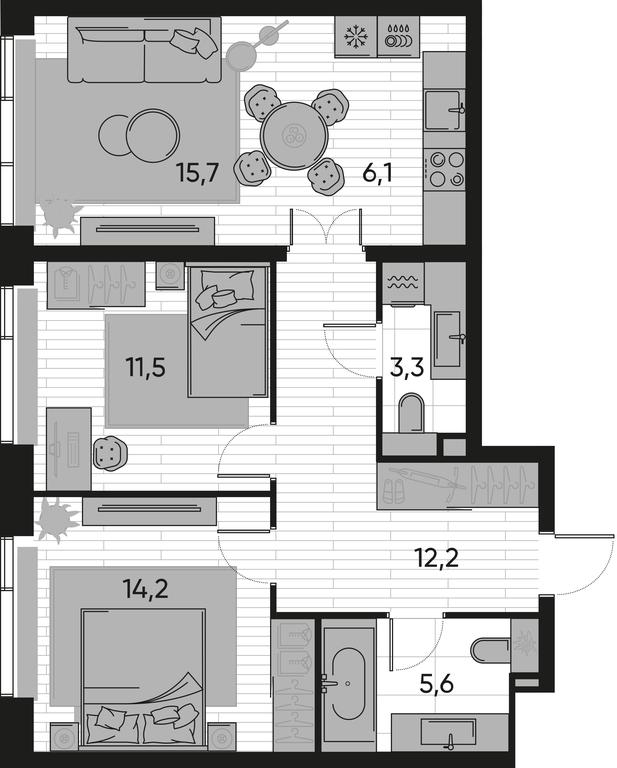 2-BD Apartment Sale, 68.6 sq. m. at Pride, Polkovaya Street, 1с27, Moscow, Russia #1