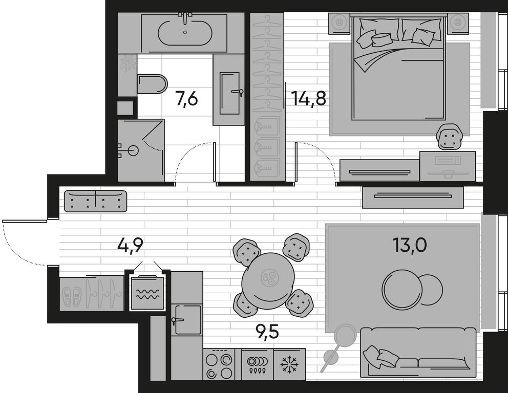 1-BD Apartment Sale, 49.9平方米 at Pride, Polkovaya Street, 1с27, Moscow, Russia #1