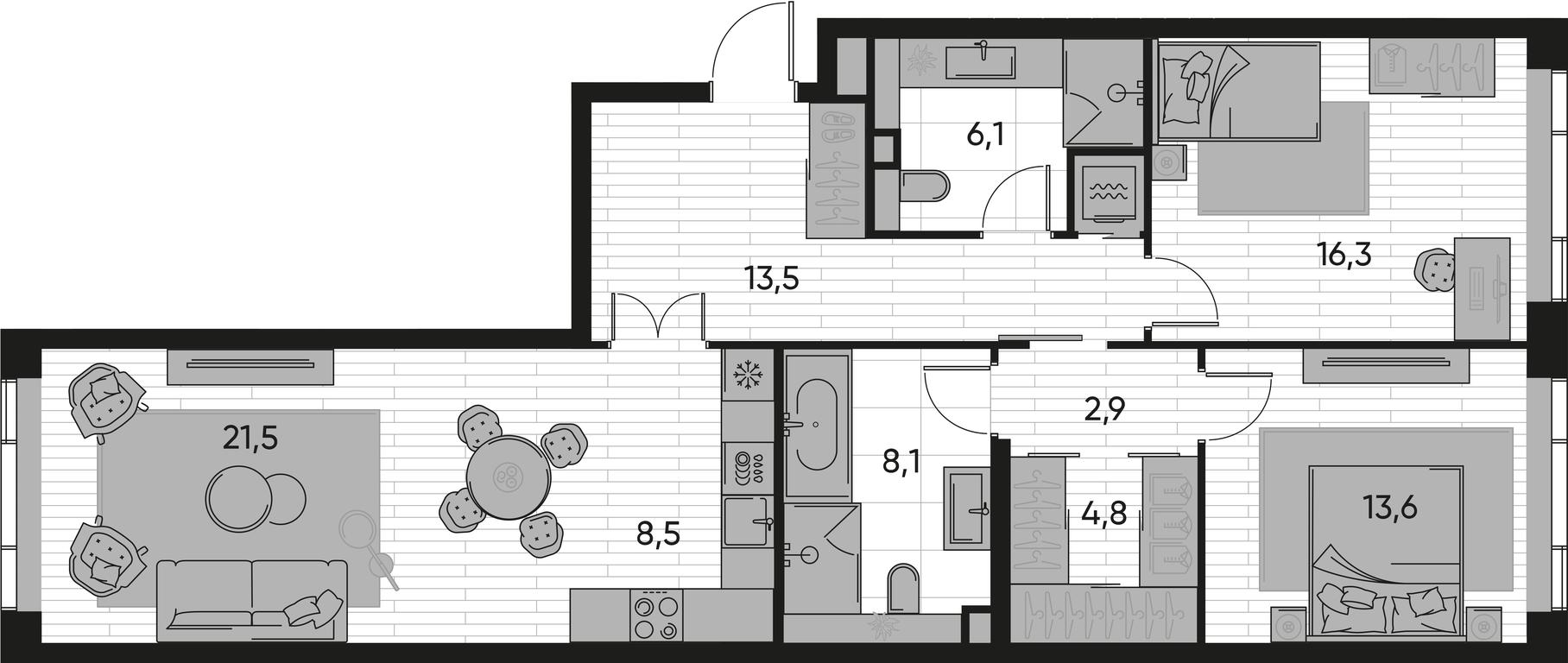 2-BD Apartment Sale, 95.4 sq. m. at Pride, Polkovaya Street, 1с27, Moscow, Russia #1