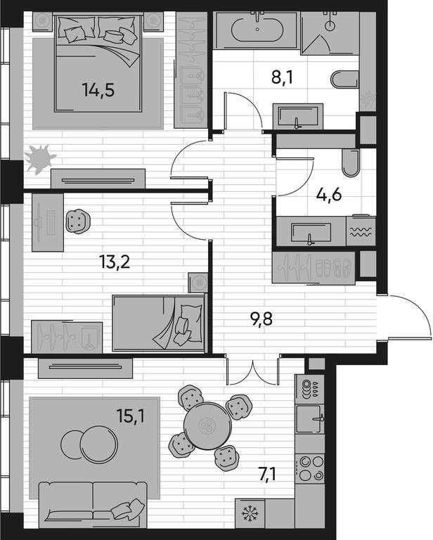 2-BD Apartment Sale, 72.4 sq. m. at Pride, Polkovaya Street, 1с27, Moscow, Russia #1