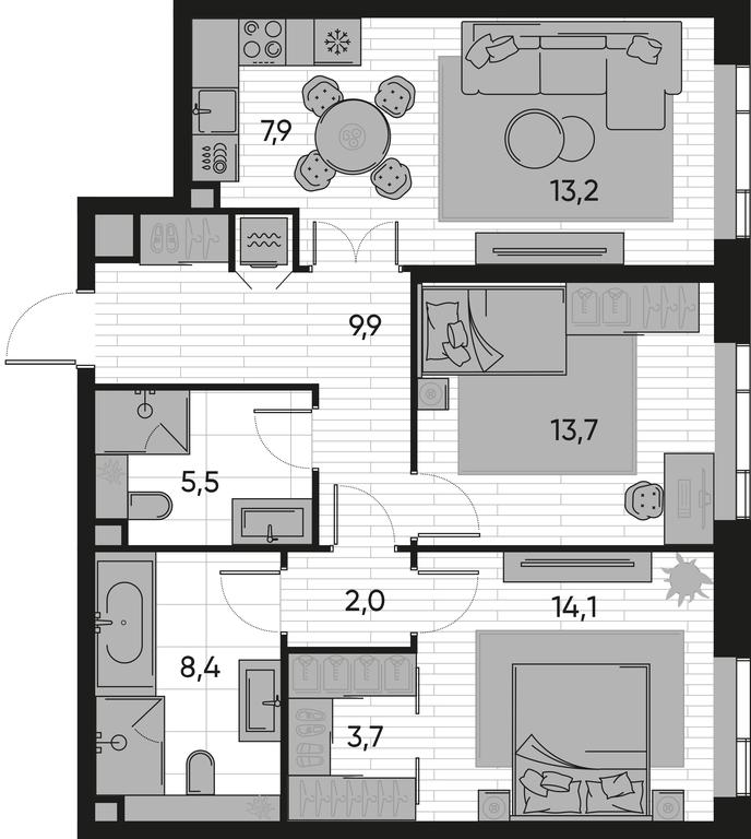 2-BD Apartment Sale, 78.4 sq. m. at Pride, Polkovaya Street, 1с27, Moscow, Russia #1