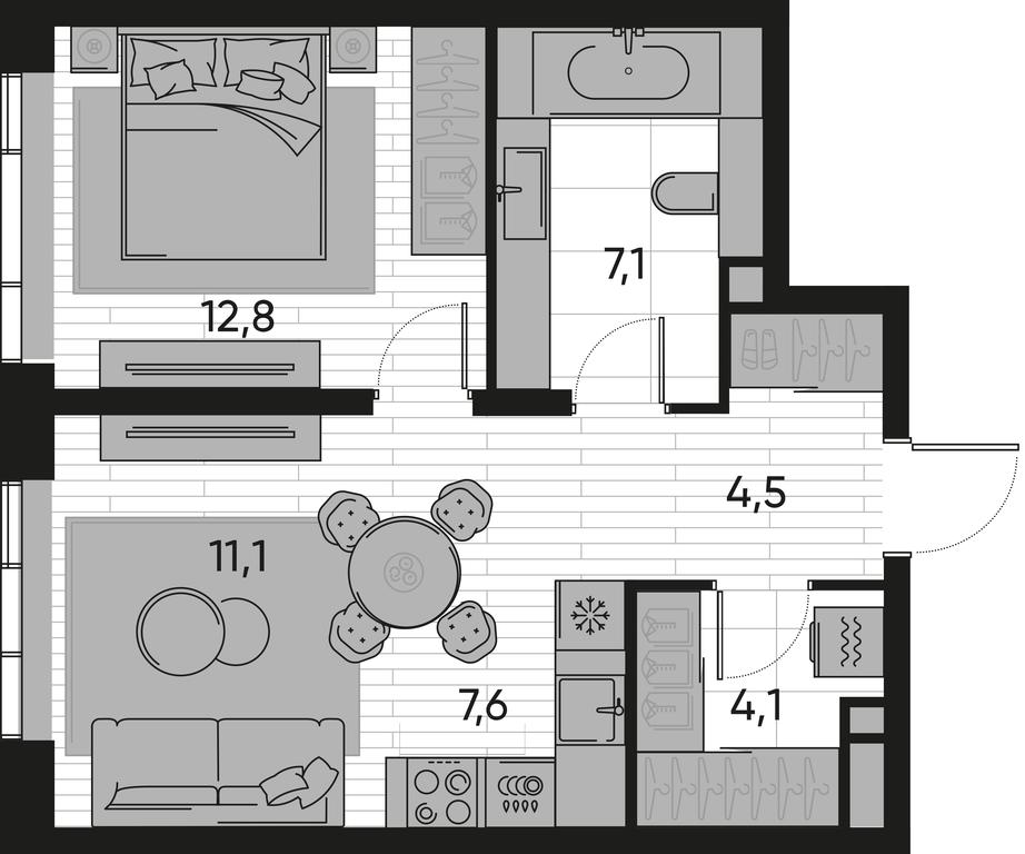 1-BD Apartment Sale, 47.2 sq. m. at Pride, Polkovaya Street, 1с27, Moscow, Russia #1