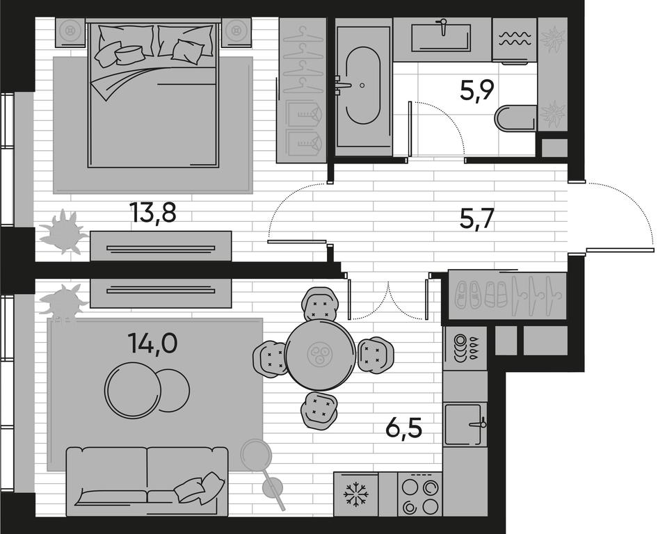1-BD Apartment Sale, 45.9 sq. m. at Pride, Polkovaya Street, 1с27, Moscow, Russia #1
