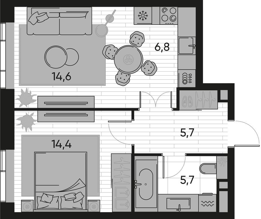1-BD Apartment Sale, 47.2 sq. m. at Pride, Polkovaya Street, 1с27, Moscow, Russia #1