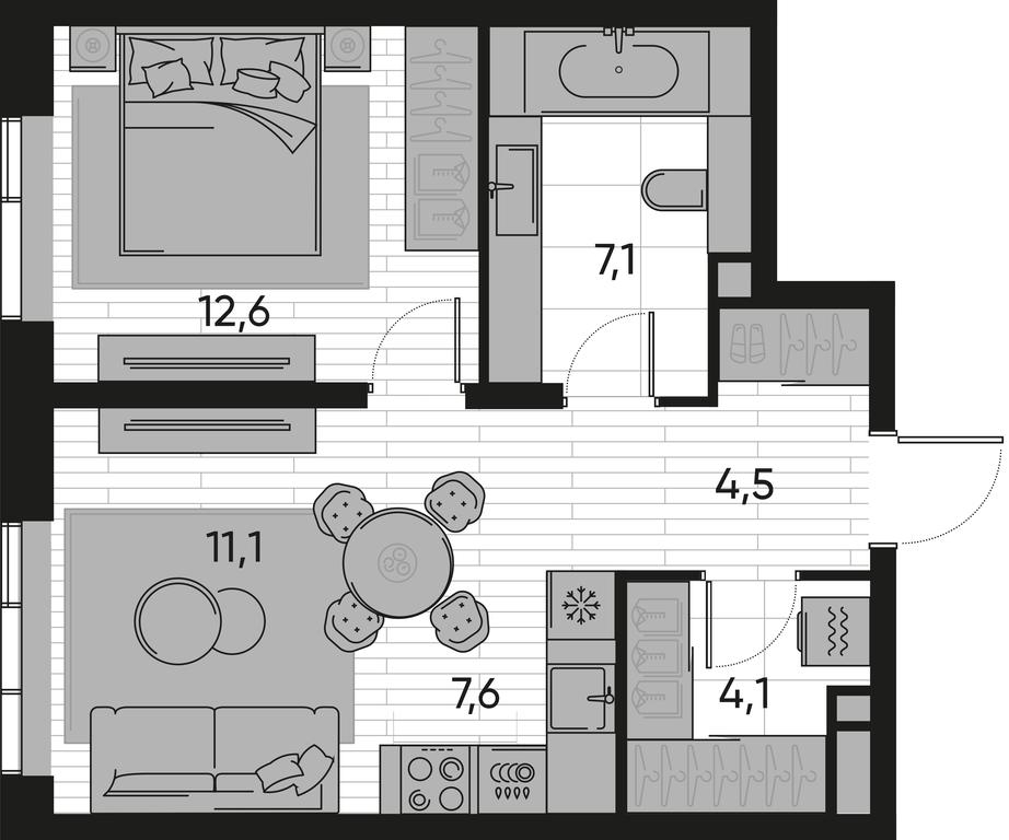 1-BD Apartment Sale, 47 sq. m. at Pride, Polkovaya Street, 1с27, Moscow, Russia #1