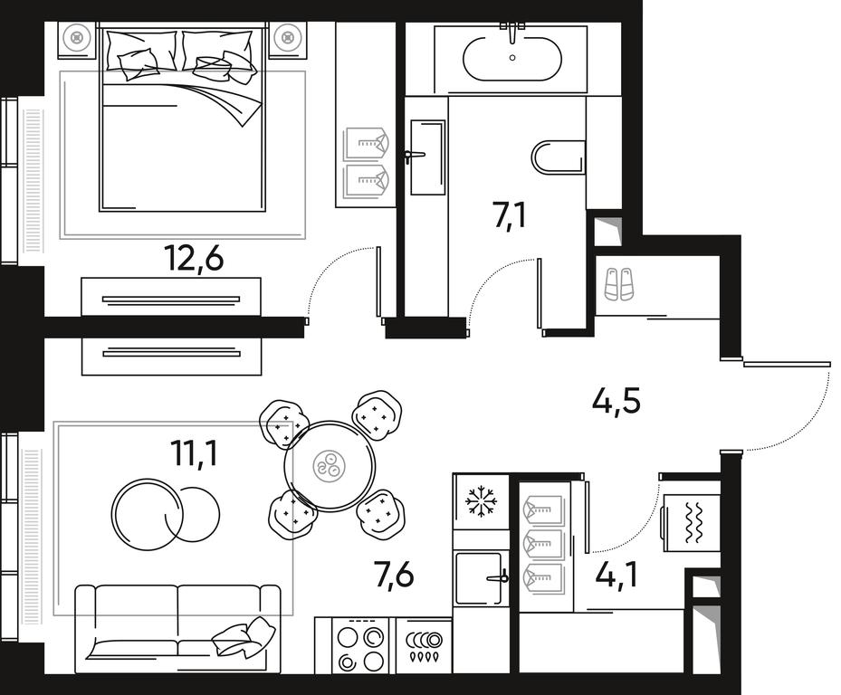 1-BD Apartment Sale, 47 sq. m. at Pride, Polkovaya Street, 1с27, Moscow, Russia #2