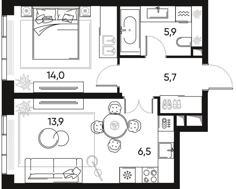 1-BD Apartment Sale, 46 sq. m. at Pride, Polkovaya Street, 1с27, Moscow, Russia #2