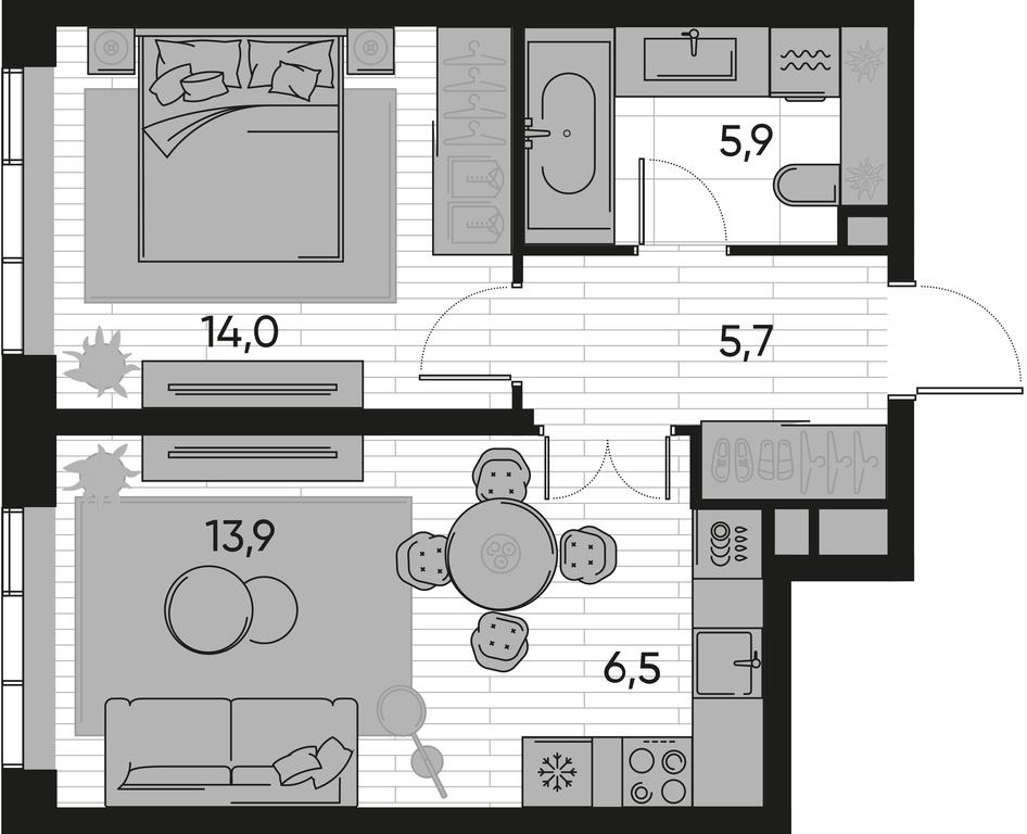 1-BD Apartment Sale, 46 sq. m. at Pride, Polkovaya Street, 1с27, Moscow, Russia #1