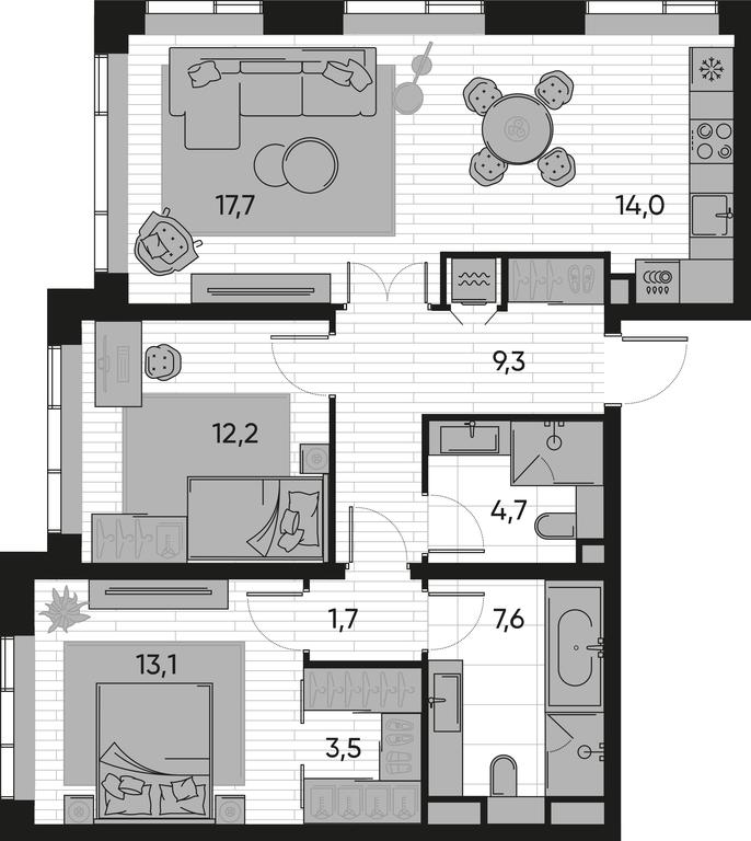2-BD Apartment Sale, 83.8 sq. m. at Pride, Polkovaya Street, 1с27, Moscow, Russia #1 2-BD Apartment Sale, 83.8 sq. m. at Pride, Polkovaya Street, 1с27, Moscow, Russia #1