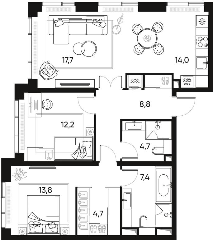 2-BD Apartment Sale, 83.8 sq. m. at Pride, Polkovaya Street, 1с27, Moscow, Russia #2 2-BD Apartment Sale, 83.8 sq. m. at Pride, Polkovaya Street, 1с27, Moscow, Russia #2