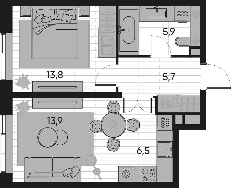 1-BD Apartment Sale, 45.8 sq. m. at Pride, Polkovaya Street, 1с27, Moscow, Russia #1
