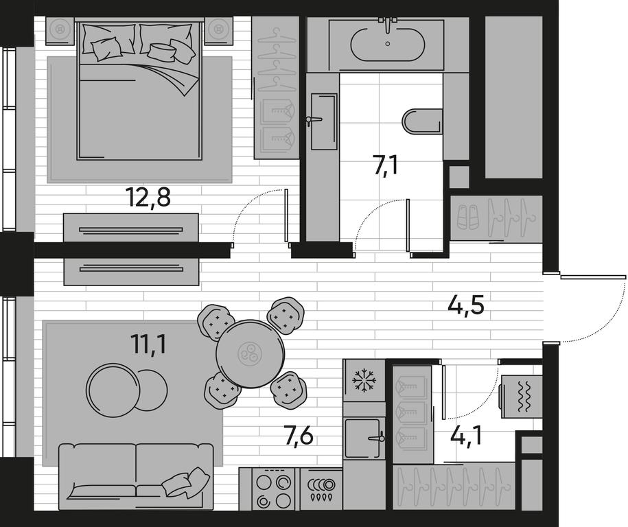 1-BD Apartment Sale, 47.2 sq. m. at Pride, Polkovaya Street, 1с27, Moscow, Russia #1