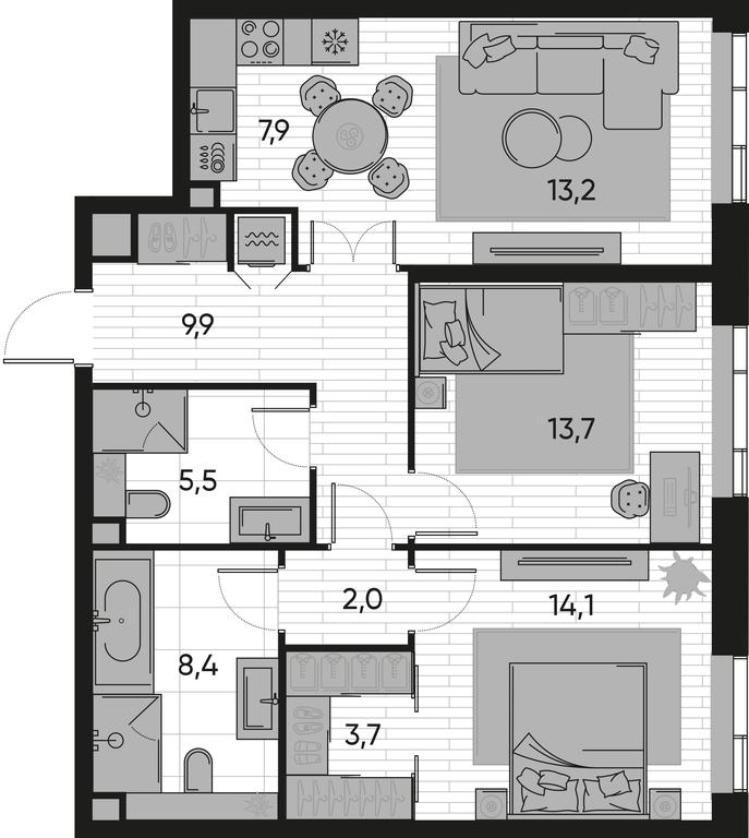 2-BD Apartment Sale, 78.4 sq. m. at Pride, Polkovaya Street, 1с27, Moscow, Russia #1 2-BD Apartment Sale, 78.4 sq. m. at Pride, Polkovaya Street, 1с27, Moscow, Russia #1