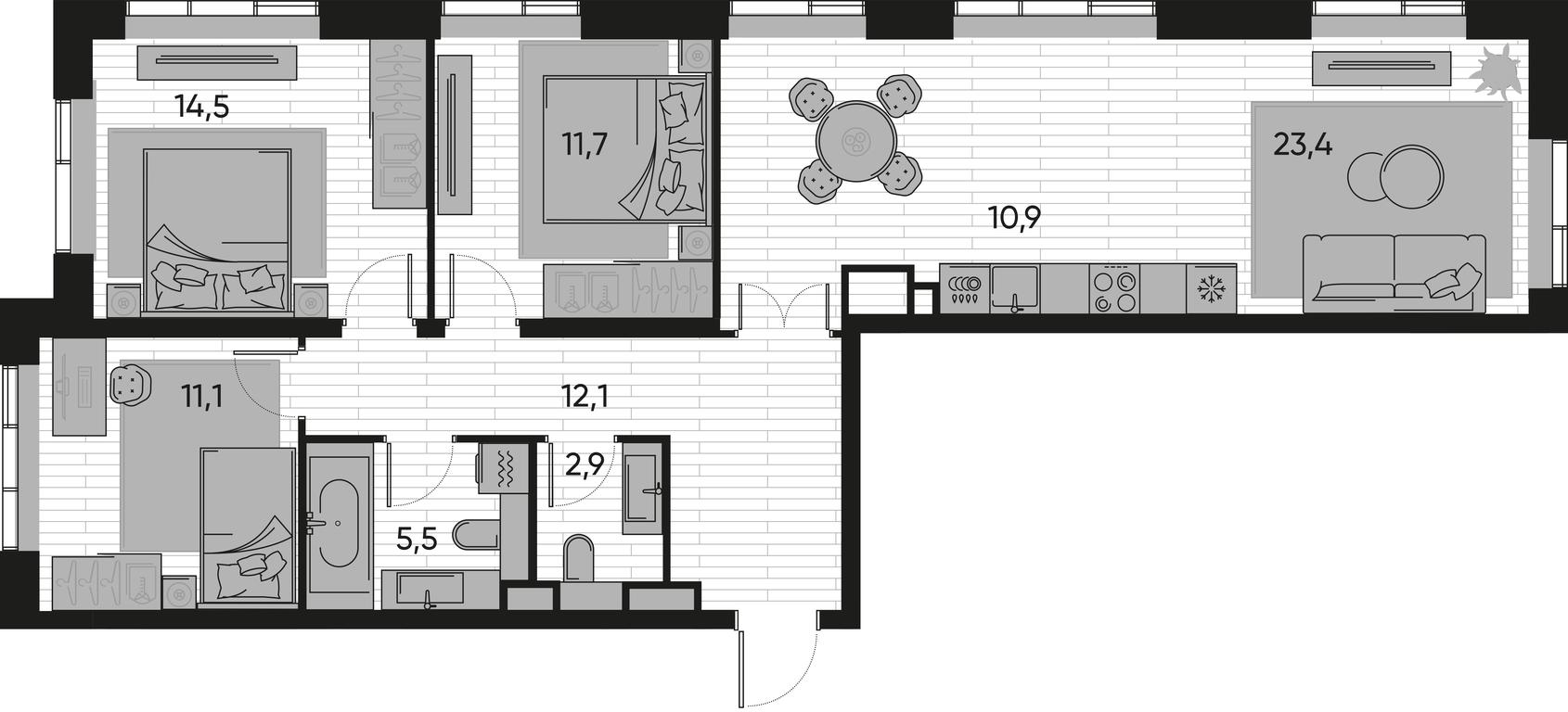 3-BD Apartment Sale, 92.5 sq. m. at Pride, Polkovaya Street, 1с27, Moscow, Russia #1