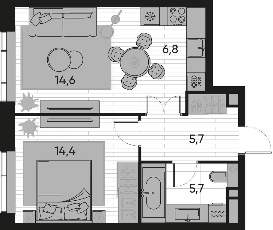 1-BD Apartment Sale, 47.2 sq. m. at Pride, Polkovaya Street, 1с27, Moscow, Russia #1