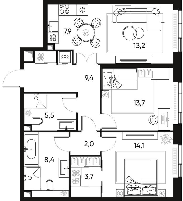 2-BD Apartment Sale, 78.4 sq. m. at Pride, Polkovaya Street, 1с27, Moscow, Russia #2 2-BD Apartment Sale, 78.4 sq. m. at Pride, Polkovaya Street, 1с27, Moscow, Russia #2