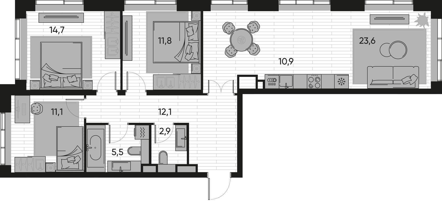 3-BD Apartment Sale, 93 sq. m. at Pride, Polkovaya Street, 1с27, Moscow, Russia #1