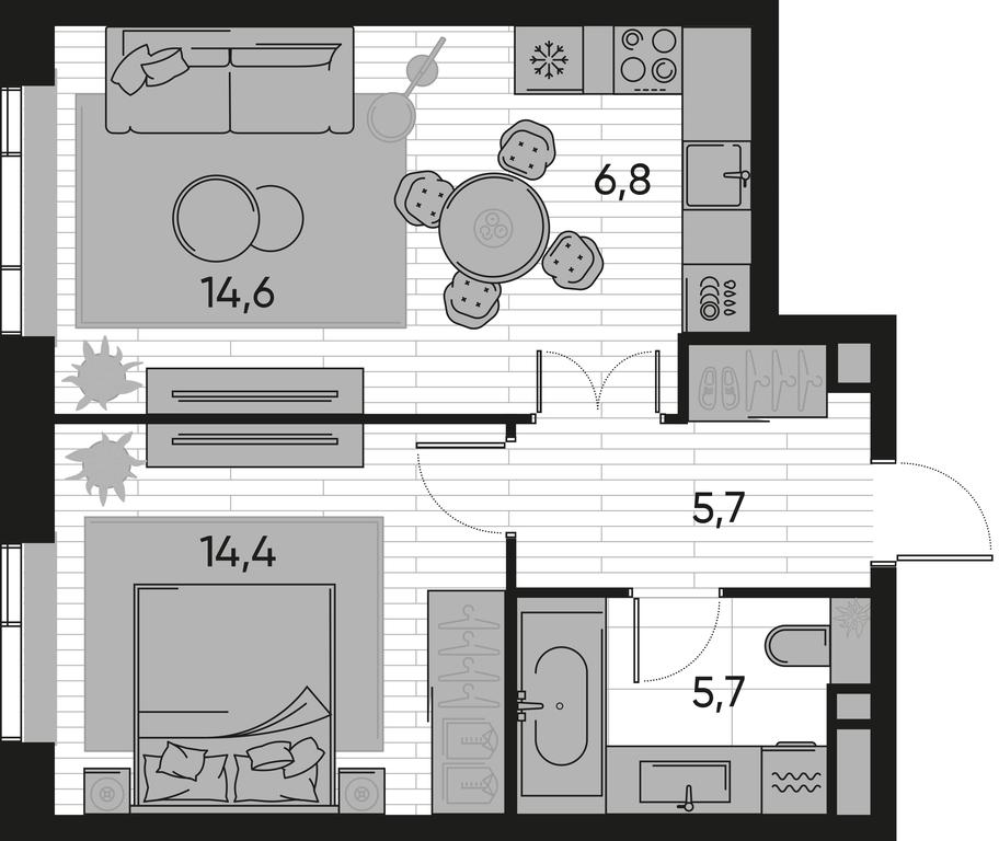 1-BD Apartment Sale, 47.2 sq. m. at Pride, Polkovaya Street, 1с27, Moscow, Russia #1