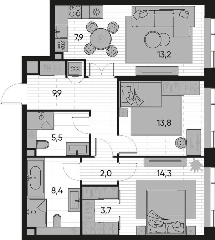 2-BD Apartment Sale, 78.7 sq. m. at Pride, Polkovaya Street, 1с27, Moscow, Russia #1