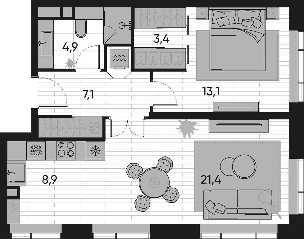 1-BD Apartment Sale, 58.8 sq. m. at Pride, Polkovaya Street, 1с27, Moscow, Russia #1