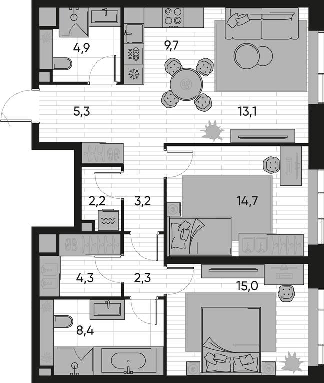 2-BD Apartment Sale, 83.1平方米 at Pride, Polkovaya Street, 1с27, Moscow, Russia #1 2-BD Apartment Sale, 83.1平方米 at Pride, Polkovaya Street, 1с27, Moscow, Russia #1
