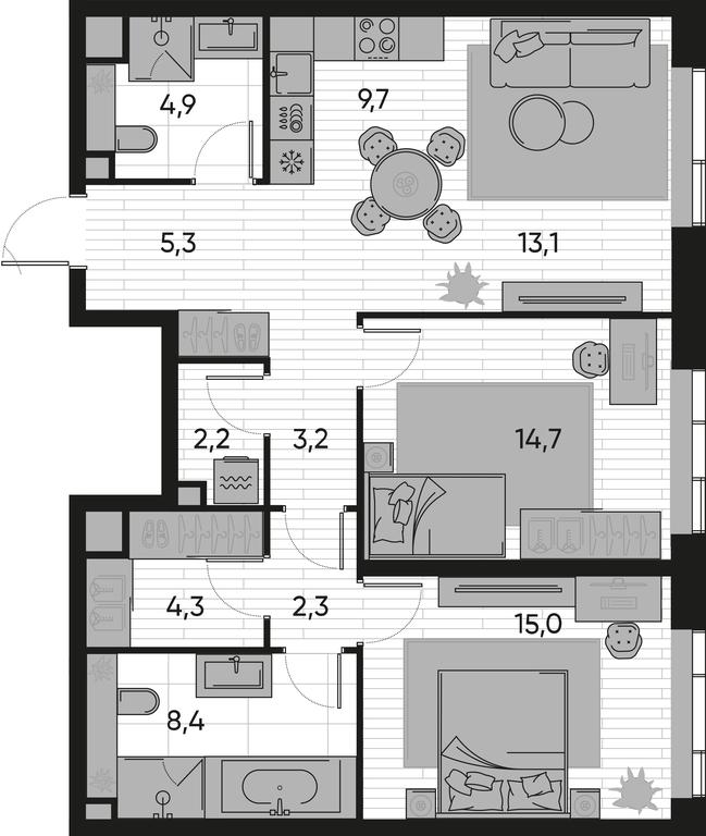 2-BD Apartment Sale, 83.1平方米 at Pride, Polkovaya Street, 1с27, Moscow, Russia #1