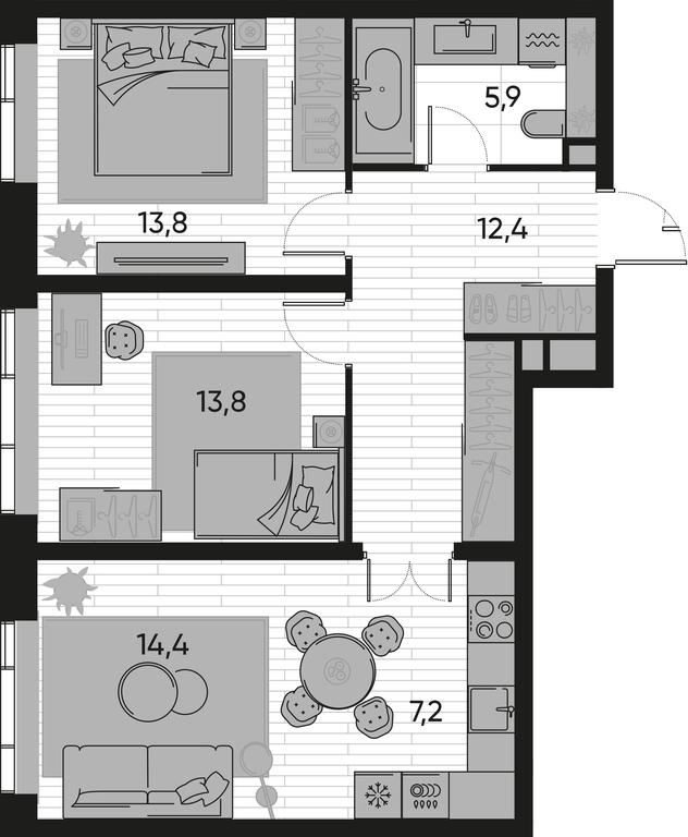2-BD Apartment Sale, 67.6 sq. m. at Pride, Polkovaya Street, 1с27, Moscow, Russia #1 2-BD Apartment Sale, 67.6 sq. m. at Pride, Polkovaya Street, 1с27, Moscow, Russia #1