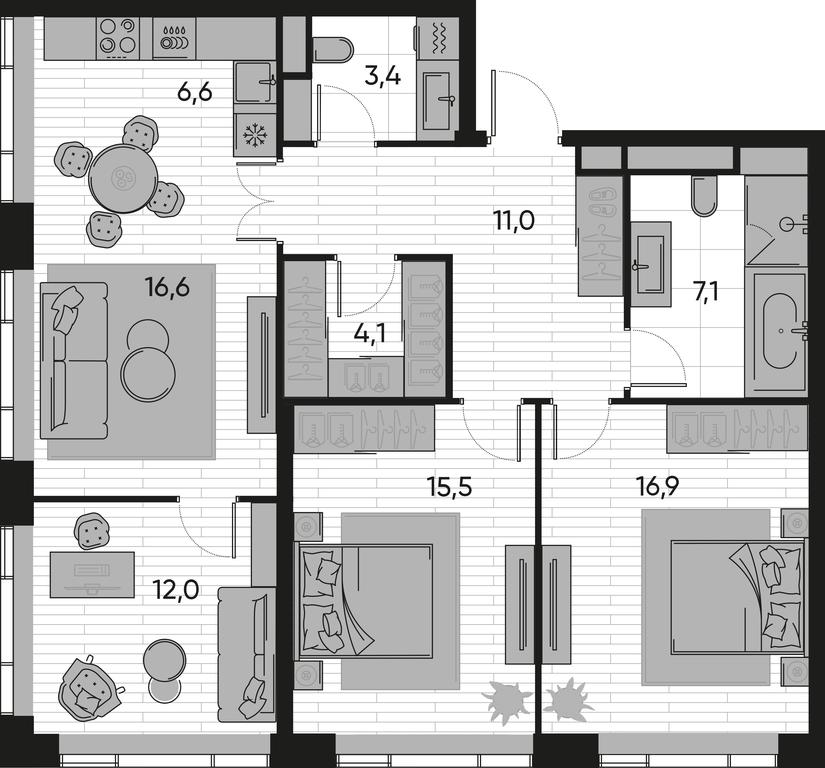 3-BD Apartment Sale, 93.2 sq. m. at Pride, Polkovaya Street, 1с27, Moscow, Russia #1