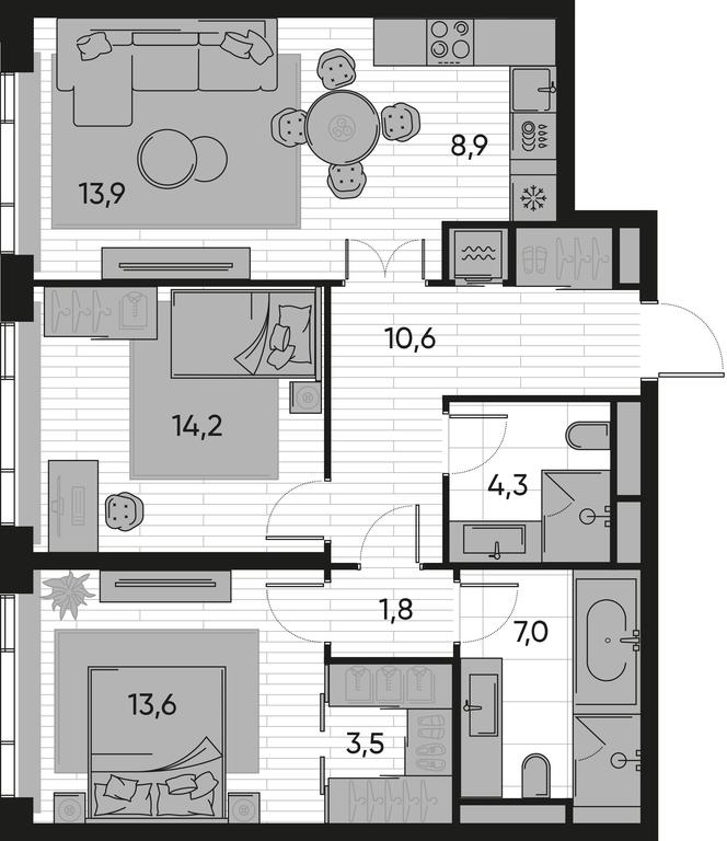 2-BD Apartment Sale, 77.9 sq. m. at Pride, Polkovaya Street, 1с27, Moscow, Russia #1 2-BD Apartment Sale, 77.9 sq. m. at Pride, Polkovaya Street, 1с27, Moscow, Russia #1