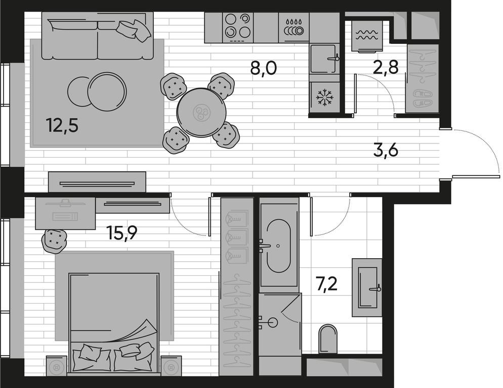 1-BD Apartment Sale, 50.1 sq. m. at Pride, Polkovaya Street, 1с27, Moscow, Russia #1