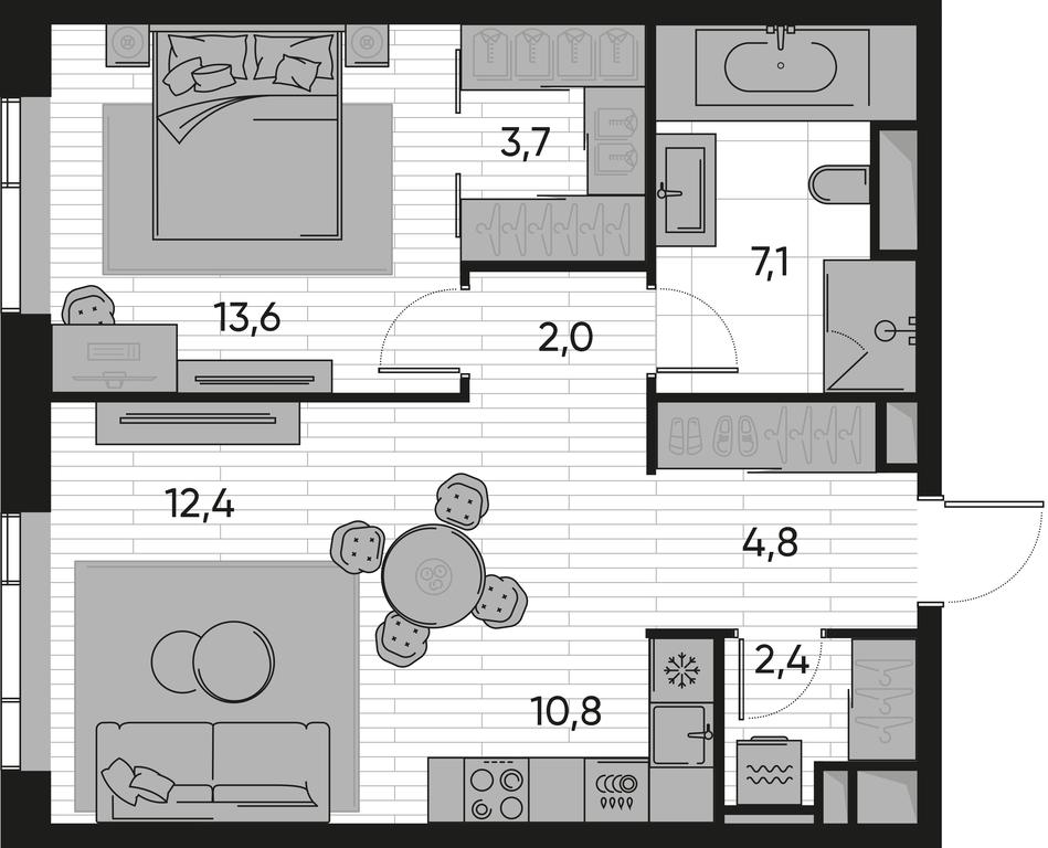 1-BD Apartment Sale, 56.8 sq. m. at Pride, Polkovaya Street, 1с27, Moscow, Russia #1