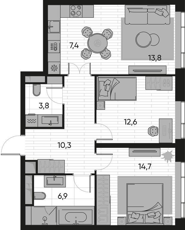 2-BD Apartment Sale, 69.5 sq. m. at Pride, Polkovaya Street, 1с27, Moscow, Russia #1
