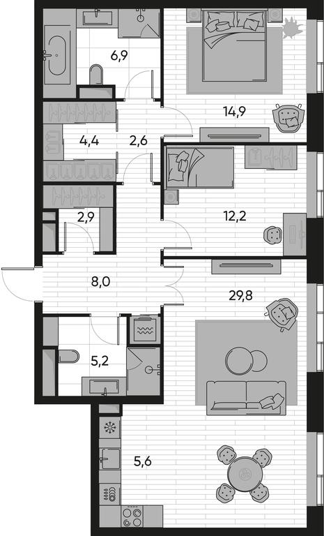 2-BD Apartment Sale, 92.4 sq. m. at Pride, Polkovaya Street, 1с27, Moscow, Russia #1
