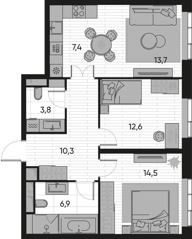 2-BD Apartment Sale, 69.2 sq. m. at Pride, Polkovaya Street, 1с27, Moscow, Russia #1 2-BD Apartment Sale, 69.2 sq. m. at Pride, Polkovaya Street, 1с27, Moscow, Russia #1