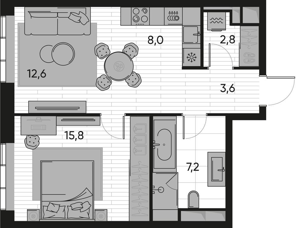 1-BD Apartment Sale, 50 sq. m. at Pride, Polkovaya Street, 1с27, Moscow, Russia #1