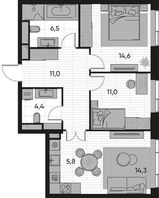 2-BD Apartment Sale, 67.7平方米 at Pride, Polkovaya Street, 1с27, Moscow, Russia #1
