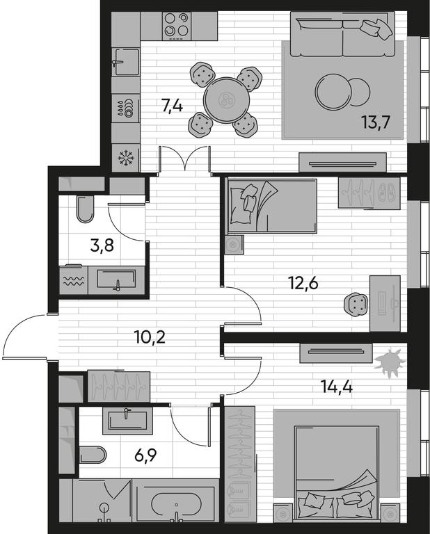 2-BD Apartment Sale, 69.1 sq. m. at Pride, Polkovaya Street, 1с27, Moscow, Russia #1 2-BD Apartment Sale, 69.1 sq. m. at Pride, Polkovaya Street, 1с27, Moscow, Russia #1