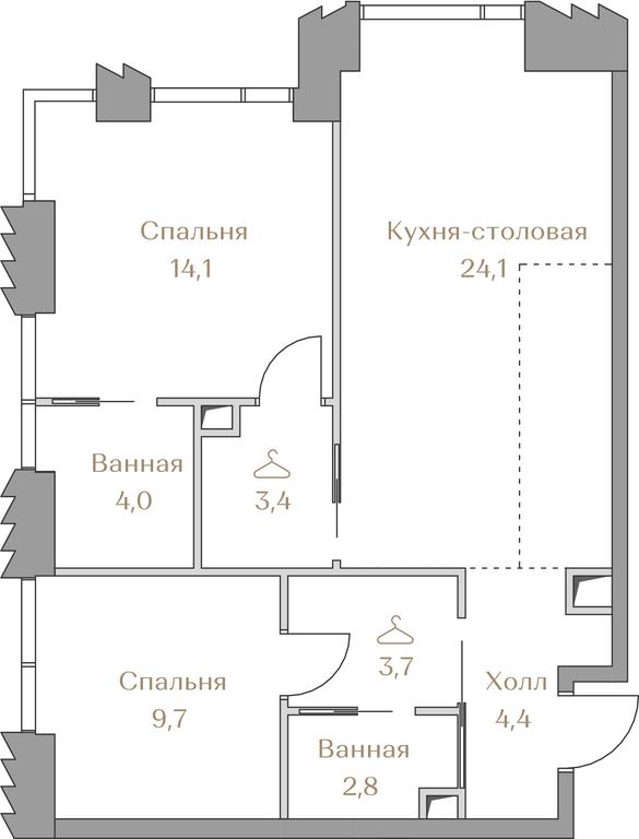 2-BD Apartment Sale, 66.2平方米 at Luzhniki Collection, Luzhnetskaya Embankment, 2/4с17, Moscow, Russia #1