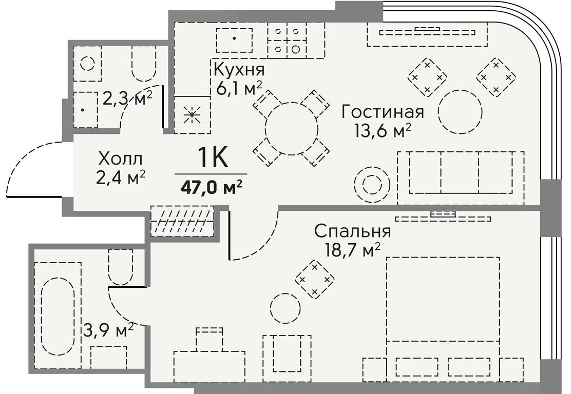 1-BD Apartment Sale, 47平方米 at Stories, zhiloy kompleks Storis na Mosfilmovskoy, kvartal Kinematograficheskiy, Moscow, Russia #2