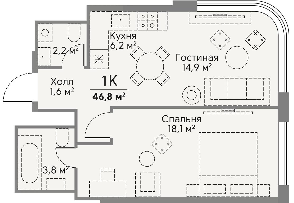 1-BD Apartment Sale, 46.8平方米 at Stories, zhiloy kompleks Storis na Mosfilmovskoy, kvartal Kinematograficheskiy, Moscow, Russia #2