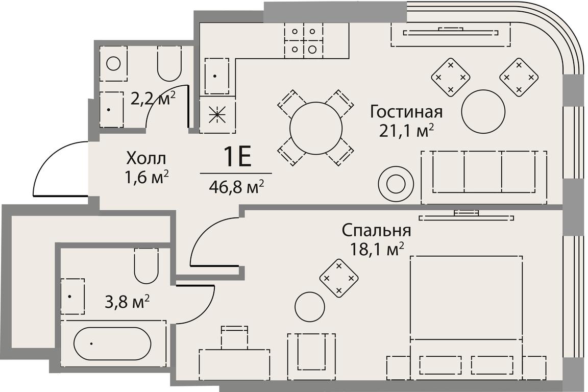 1-BD Apartment Sale, 46.8平方米 at Stories, zhiloy kompleks Storis na Mosfilmovskoy, kvartal Kinematograficheskiy, Moscow, Russia #1