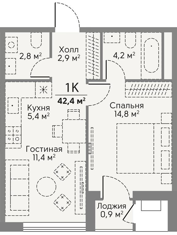 1-BD Apartment Sale, 42.4 sq. m. at Stories, zhiloy kompleks Storis na Mosfilmovskoy, kvartal Kinematograficheskiy, Moscow, Russia #2
