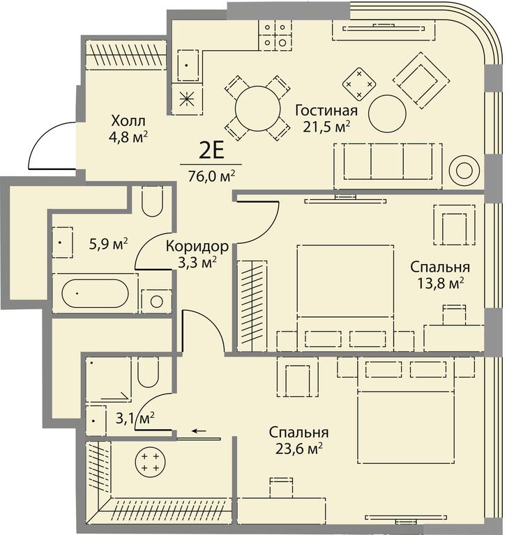 2-BD Apartment Sale, 76.3 sq. m. at Stories, zhiloy kompleks Storis na Mosfilmovskoy, kvartal Kinematograficheskiy, Moscow, Russia #1