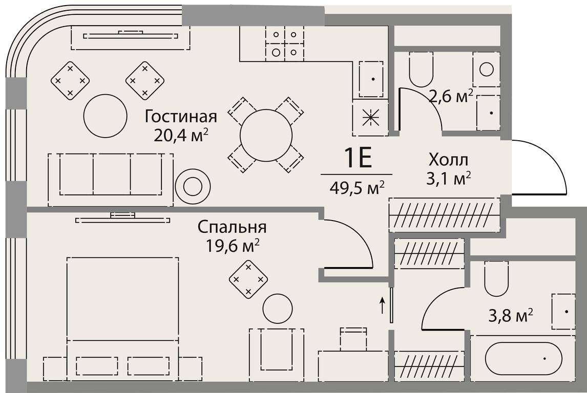 1-BD Apartment Sale, 49.5平方米 at Stories, zhiloy kompleks Storis na Mosfilmovskoy, kvartal Kinematograficheskiy, Moscow, Russia #1