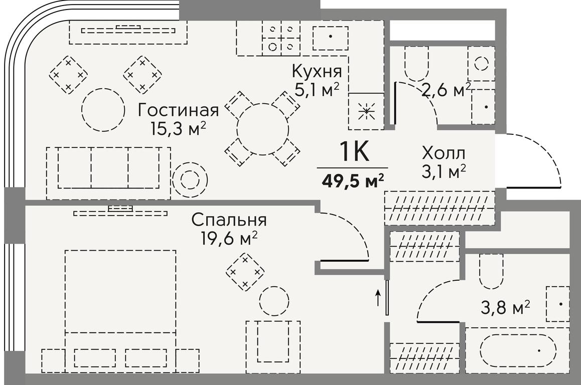 1-BD Apartment Sale, 49.5平方米 at Stories, zhiloy kompleks Storis na Mosfilmovskoy, kvartal Kinematograficheskiy, Moscow, Russia #2