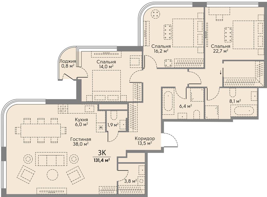 3-BD Apartment Sale, 131.4平方米 at Stories, zhiloy kompleks Storis na Mosfilmovskoy, kvartal Kinematograficheskiy, Moscow, Russia #2