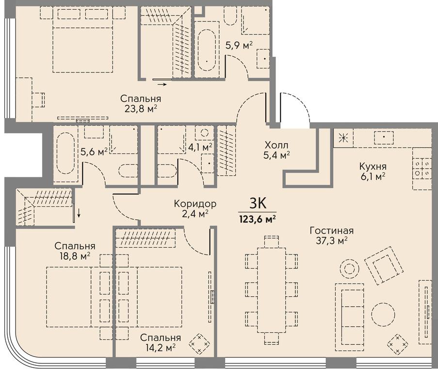 3-BD Apartment Sale, 123.6平方米 at Stories, zhiloy kompleks Storis na Mosfilmovskoy, kvartal Kinematograficheskiy, Moscow, Russia #2