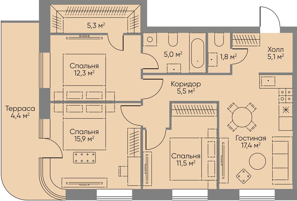 2-BD Apartment Sale, 71平方米 at Stories, zhiloy kompleks Storis na Mosfilmovskoy, kvartal Kinematograficheskiy, Moscow, Russia #1
