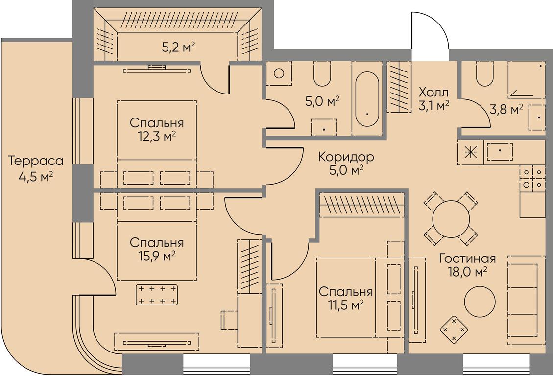 1-BD Apartment Sale, 40.5 sq. m. at Stories, zhiloy kompleks Storis na Mosfilmovskoy, kvartal Kinematograficheskiy, Moscow, Russia #1