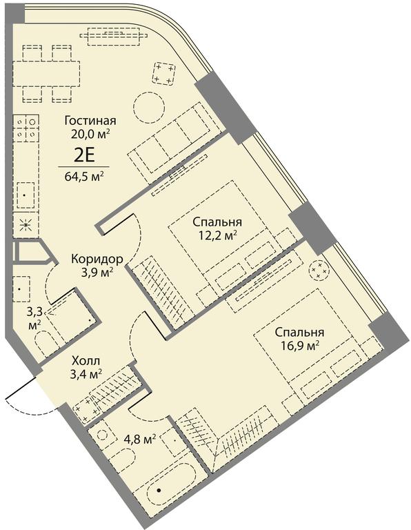 2-BD Apartment Sale, 64.5 sq. m. at Stories, zhiloy kompleks Storis na Mosfilmovskoy, kvartal Kinematograficheskiy, Moscow, Russia #2